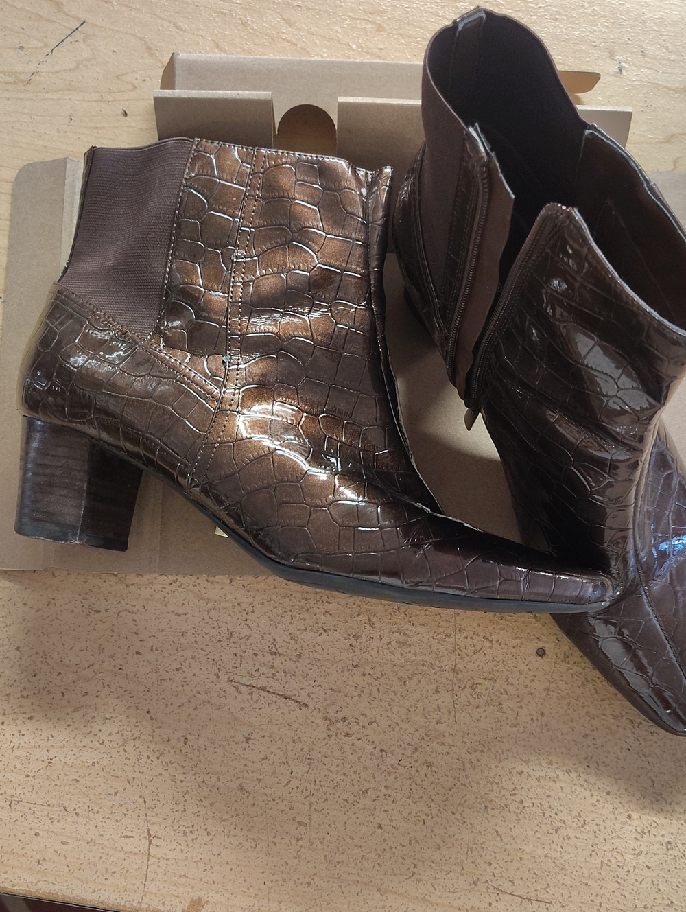 Bandolino Croc-Embossed Dark Brown Ankle Booties